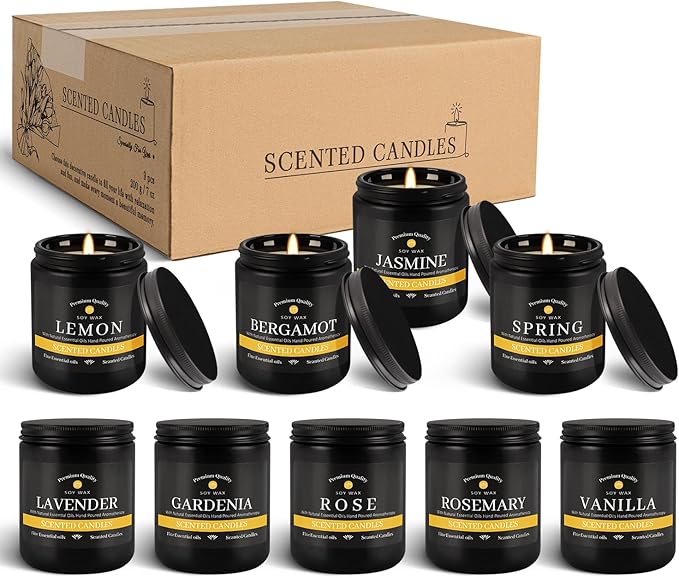 9Psc Scented Candles Set | Men Candle Set,7oz Gifts for Men Aromatherapy, Soy Candle(Black)