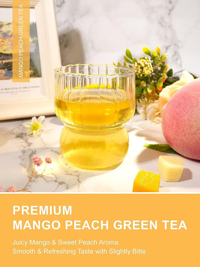 TeeLux Mango Peach Green Tea, Mango & Peach Flavored Steamed Green Tea, Fruit Aroma & Crisp Taste, 100 Count