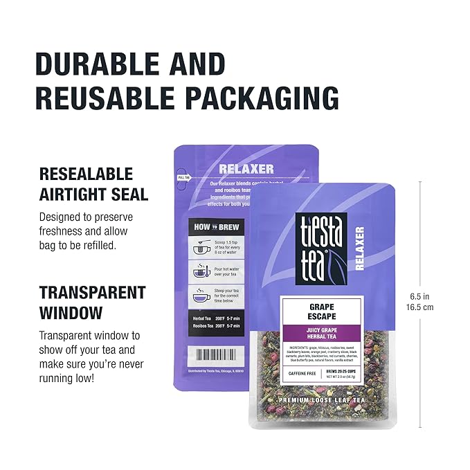 Tiesta Tea - Grape Escape, Loose Leaf, Juicy Grape Herbal Tea, Non-Caffeinated Fruit Blend, Makes Hot or Iced Up to 25 Cups, 2oz Resealable Pouch