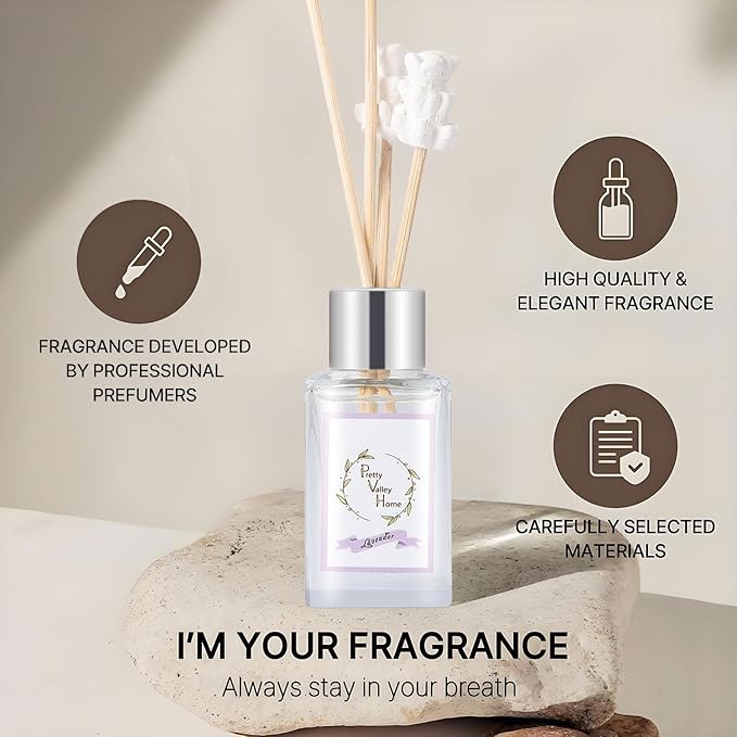 Reed Diffuser Set, Pretty Valley Home Mini Gypsum Flower Fragrance Diffuser Lavender 1.01 fl oz (30 ml), Home Fragrance Reed Diffuser for Bathroom Office Living Room Dining Table Decor (Lavender)