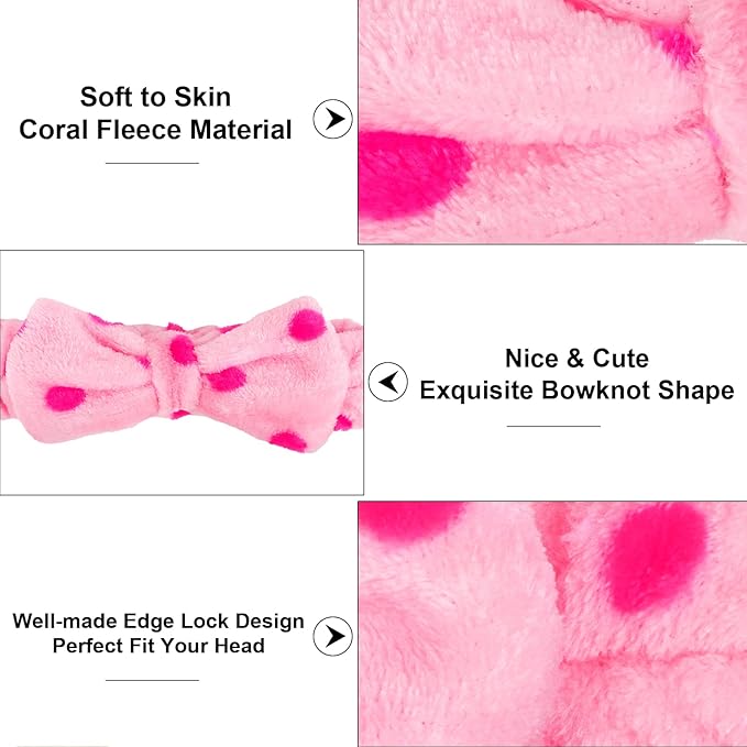 Casoty 10 Pcs Skincare Headbands - Soft Coral Fleece Spa & Yoga Face Washing Bow Headbands