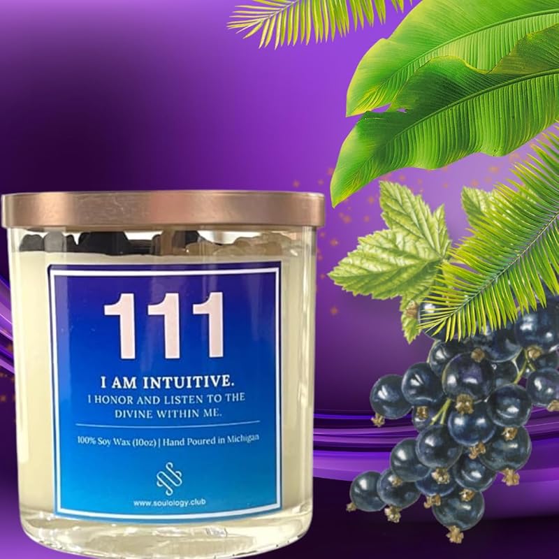 111 Angel Number Affirmation Scented candles 10oz,crystal candle with 100% Soy Wax & Phthalate-Free Fragrance candles, Gifts candles for women, candles for men, Manifestation Candle