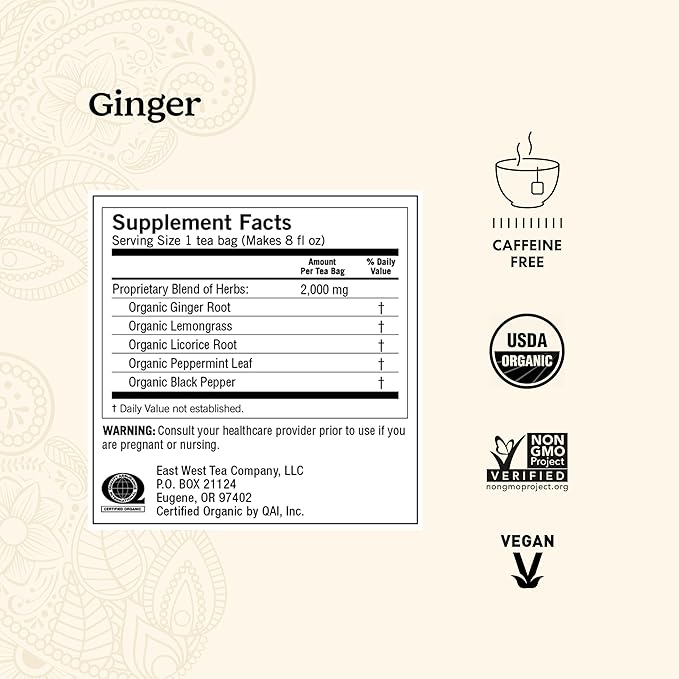 Yogi Tea - Ginger Tea (6 Pack) - Supports Healthy Digestion - Soothing and Spicy Blend - Caffeine Free - 96 Organic Herbal Tea Bags