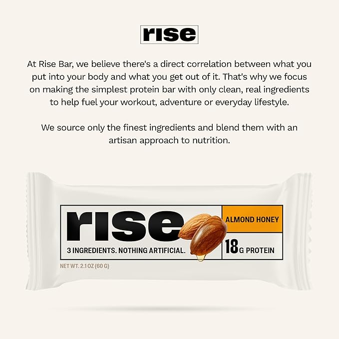 Rise Breakfast Whey Protein Bars Almond Honey, 18g Protein, 2.01 oz (12 Pack)