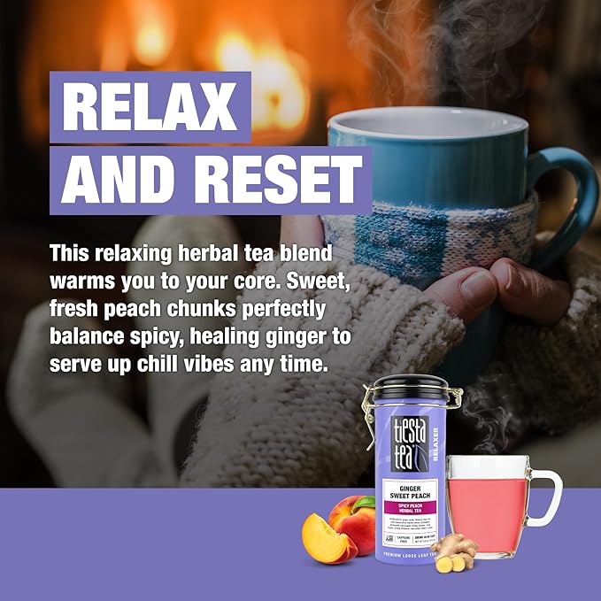 Tiesta Tea - Ginger Sweet Peach, Loose Leaf, Spicy Peach Herbal Tea, Tranquility Non-Caffeinated Blend, Bulk Hibiscus Leaves with Cane Sugar, Brews Up to 50 Cups, 6 Ounce Refillable Tin