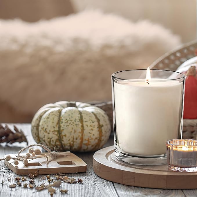 14 OZ Thick Candle Jars for Making Candles 12 Pcs, 3 Wick Empty Jars with Wood Lids for Candle Making, Sample Container,Clear