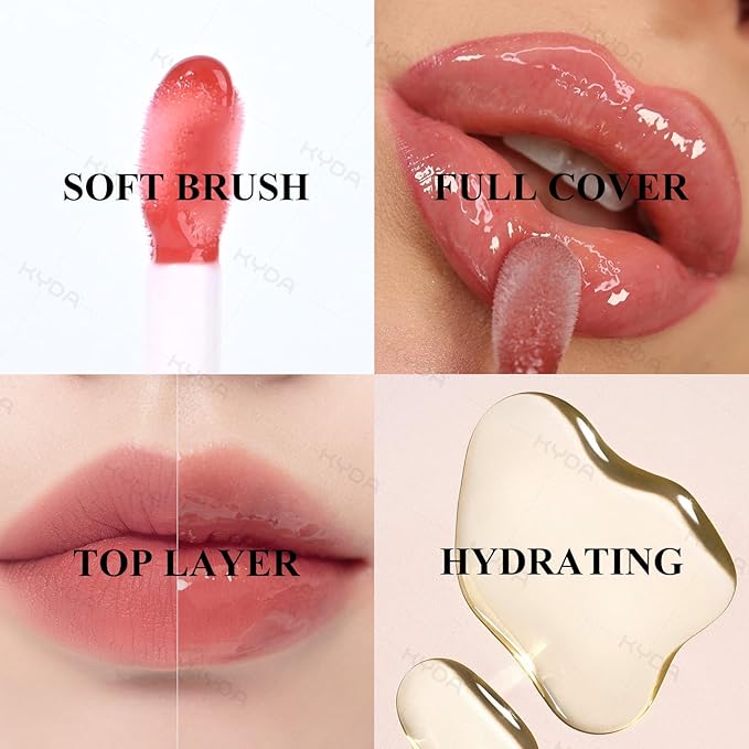 KYDA Hydrating Lip Glow Oil, Moisturizing Lip Oil, Glossy Transparent Plumping Lip Gloss, Tinted Lip Oil for Lip Care and Dry Lips-Cherry