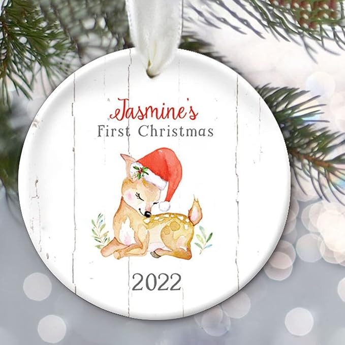 Christmas Deer Baby Stats Ornament, Baby's First Christmas Ornament Personalized Newborn Keepsake, Grandparents Christmas Keepsake