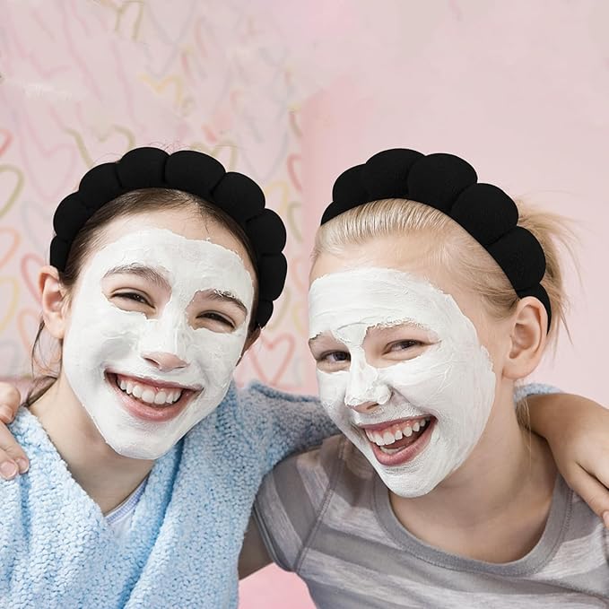 WHAVEL 3 Pack Spa Headband Skincare Headbands, Makeup Headband Sponge Terry Cloth Headbands Face Wash Headband Puffy Hair Band for Washing Face Women Girls (Black)