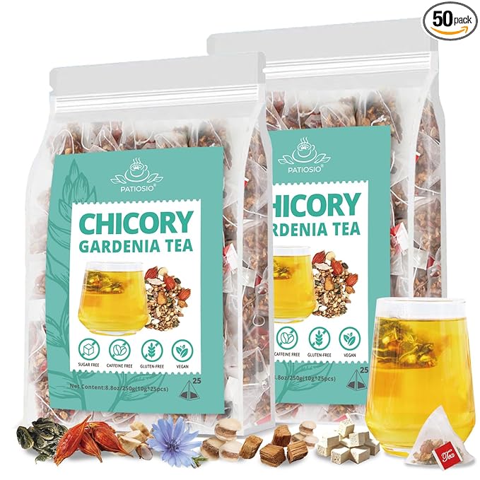 Chicory And Gardenia Tea Bags, Kidney and Liver Tea, Chicory Root Chinese Herbal Tea With Gardenia, Licorice, Mulberry Leaf & More, 8 Natutal Ingredients, Kidney Cleanse Detox Tea for Men & Women (2 Pack(50 pcs))