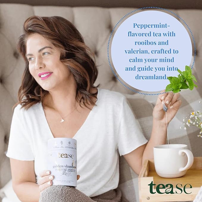 Tease Tea Herbal Sleep Tea - Golden Slumbers Calming and Relaxing Tea, Best Sleep Aid Tea, Caffeine Free Calming Tea Made with Rooibos, Lemon, and Peppermint for a Better Quality Deep Sleep