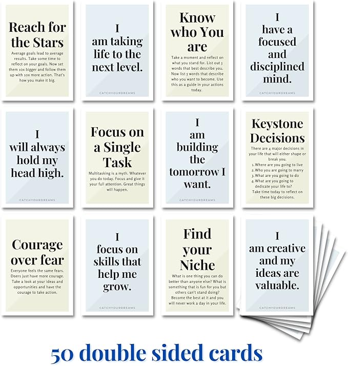 Mind Of A Champion - Motivational Cards for Men Affirmations and Action Steps to Turn Dreams into Reality - For Productivity, Personal Development, Self Care, Mindfulness, Affirmation Cards for Men
