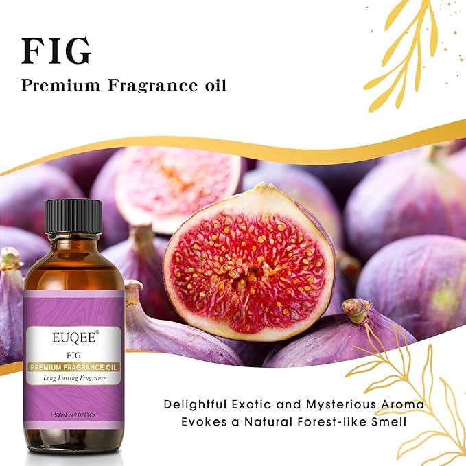 EUQEE Fig Fragrance Oil, Premium Fig Essential Oil 2.02 Fl oz with Glass Dropper for Diffusers, DIY Bath Bombs, Candle Making - 60ML