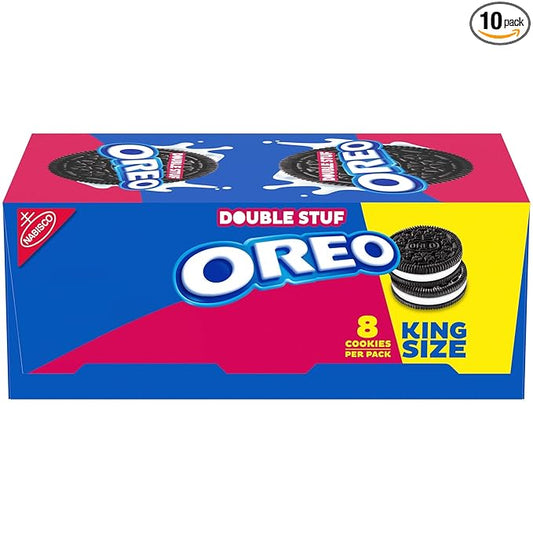 OREO Double Stuf Chocolate Sandwich Cookies, King Size, 10 Snack Packs (8 Cookies Per Pack)