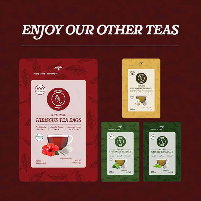 Gourmet Royale Hibiscus Tea, 100 Count, Sustainable Tea Bags, Pure Hibiscus Flowers, Caffeine & Sugar Free, Non-GMO & Vegan, Grown in Sri Lanka, (Pack of 1)