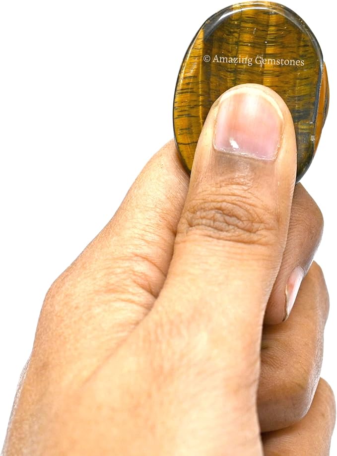 Amazing Gemstone Tiger Eye Worry Stone Crystals and Healing Stones - Worry Stones for Stress Relief Gifts - Piedra Crystal Fidget for Meditation, Relaxation - Unique Stocking Stuffers