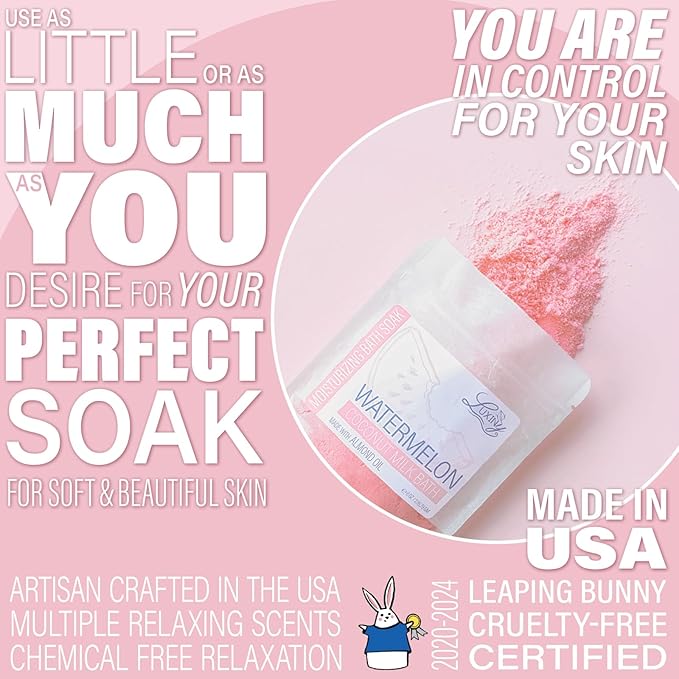 Luxiny Vegan Milk Bath Soak Made with Moisturizing Coconut Milk Powder & Sweet Almond Oil for a Bath Bomb Dust Soothing Fizz & Relaxing Soak, 8 oz. (Watermelon)