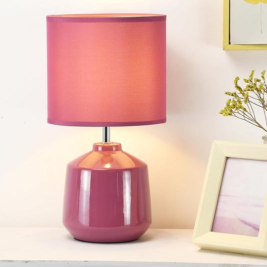 Lampwell Lena Small Modern Ceramic Bedside Table Lamp, 7.09H12.99IN, Purple, Bulb Excluded