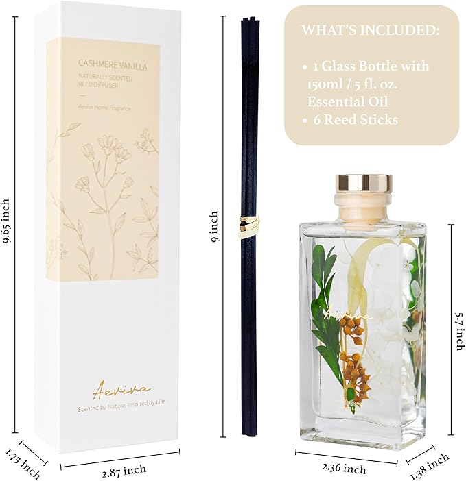 Flower Reed Diffuser Set, 5 oz Cashmere Vanilla Scent Diffuser with Sticks, Home Fragrance Scented Oil Reed Diffusers for Home, Bathroom, Decor & Gift