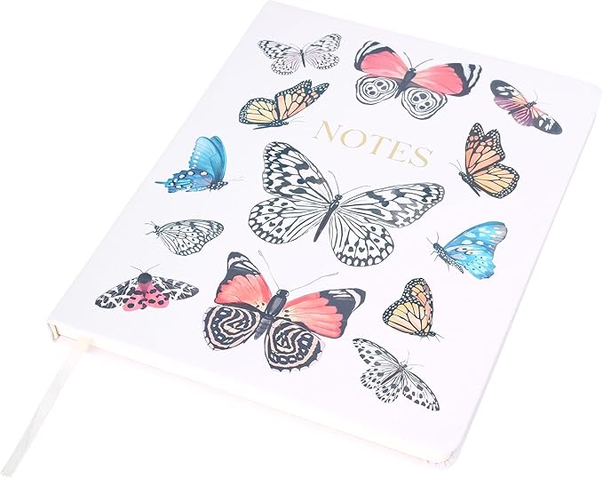 Eccolo Large Lined Journal Notebook, Hardbound Cover, Writing Journal, 256 Ruled Cream Pages, Ribbon Bookmark, Lay Flat, Desk Size for Work or School (Butterflies, 8x10 inches)