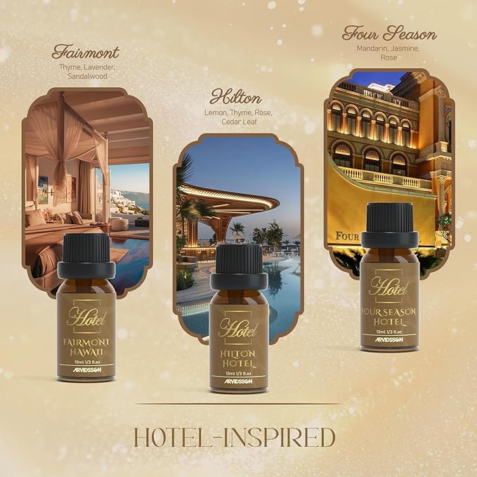 Hotel Diffuser Oils Gift Set - ARVIDSSON Hotel Essential Oils for Diffuser, Luxury Fragrance Oil Set - Inspired by 5 Star Hotels Including Hilton, Four Season and More Scents, Gift for Women and Men