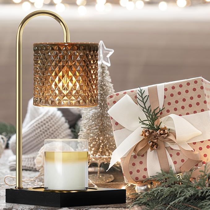 Candle Warmer Lamp with Timer Dimmer, Birthday Gifts for Women Mom, House Warming Gifts, Elegant New Home Decor, Wax Warmer for Jar Candles, Heater Lamp for Scented Wax, Black Glass