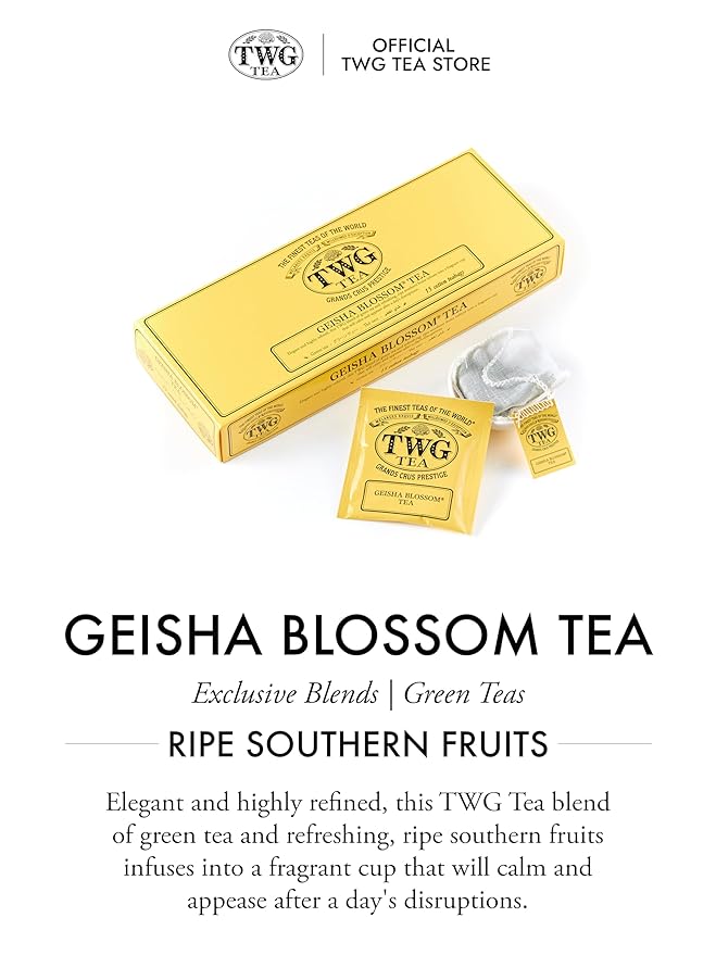 TWG Tea | Geisha Blossom Tea | Green Tea | Passionfruit & Marigold Petals | 15 Hand Sewn Cotton Teabags | Gift Set