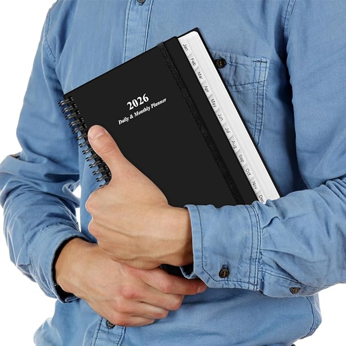 2026 Daily & Monthly Planner - One Page Per Day, Daily Planner from January 2026 to December 2026, Planner 2026 with 12 Monthly Tabs, 6.4" x 8.5", Black