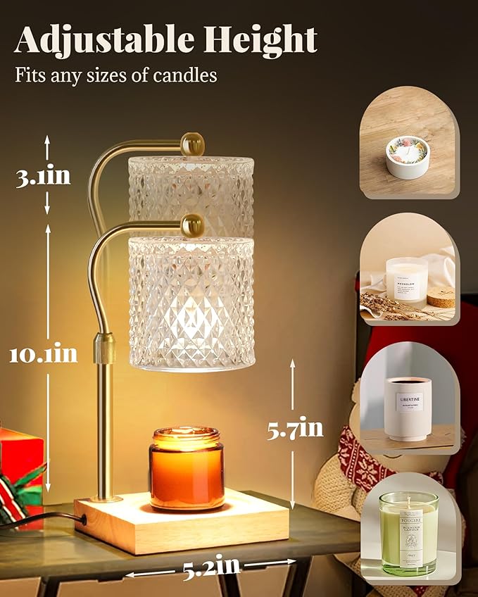 2 Pack Candle Warmer Lamp with Timer Dimmer Adjustable Height, Birthday Gifts for Women, House Warming New Home Decor Gifts for Mom, Electric Wax Warmer for Jar Candles, Clear
