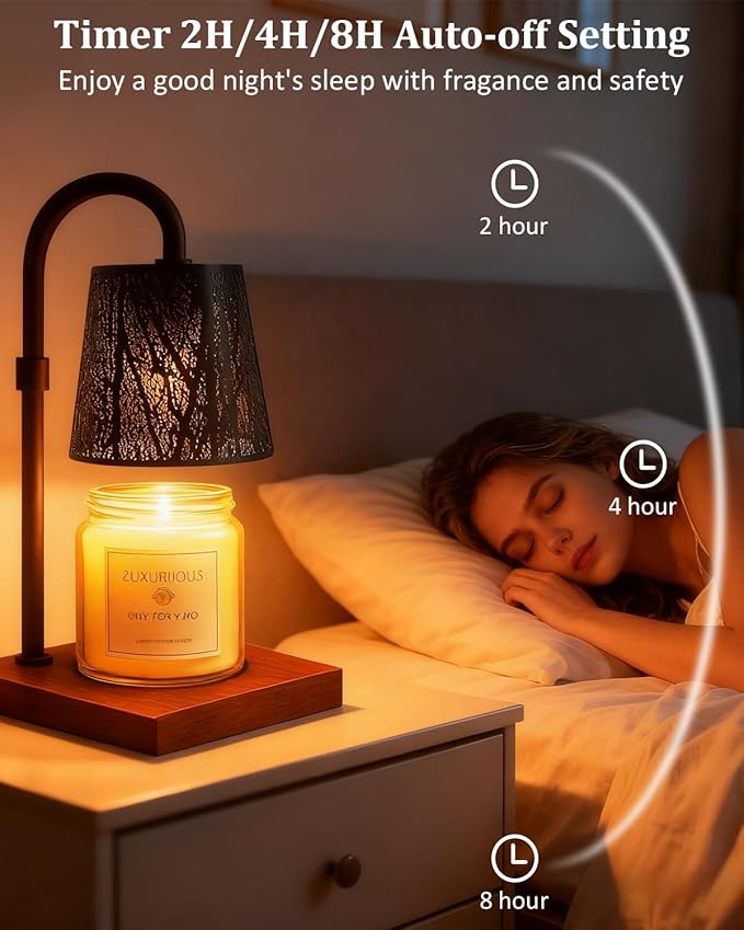 Candle Warmer Lamp with Timer & Dimmer, Adjustable Height Flameless Wax Melt Warmer for Jar Candles, Birthday Gifts for Mom Women Men Friend Sister, House Warming Gift New Home Decor (Black)