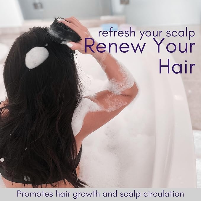 Avilana Silicone Body Scrubber - Food Grade & Lab Tested, Gentle Exfoliating Shower Brush for All Skin Types, Hygienic Quick-Dry Loofah Alternative (Black, Scalp-Silver)