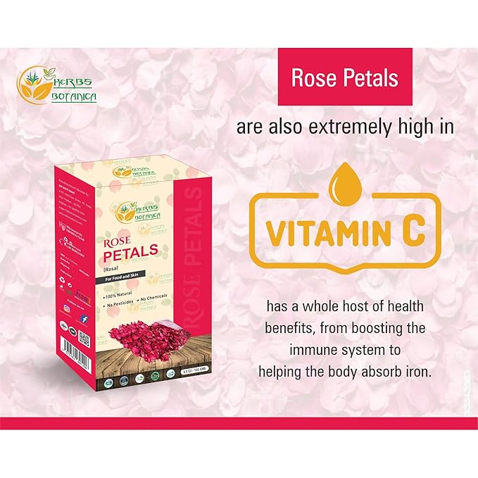Herbs Botanica Dried Rose Petals Edible Perfect for Tea, Potpourri, Bath Bombs, Beauty Products, Resealable Bag for Freshness and Longevity Non-Toxic, Chemical-Free, 100% Non GMO 3.6 oz