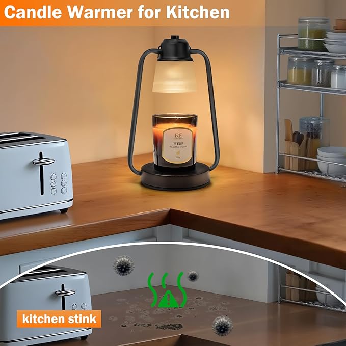 Candle Warmer Lamp with Timer Dimmer - Electric Modern Wax Melt Warmer Black Scented Jar Candles Light Birthday Gifts for Women Mom House Warming New Home Room Decor