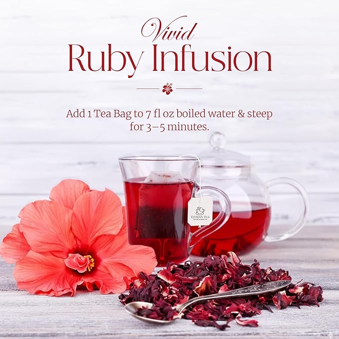 50 PACK Hibiscus Tea Bags – Individual Wrapped Tea Bags – All Natural Herbal Tea | Caffeine Free | No Preservatives, No Sugar – Great For All Seasons