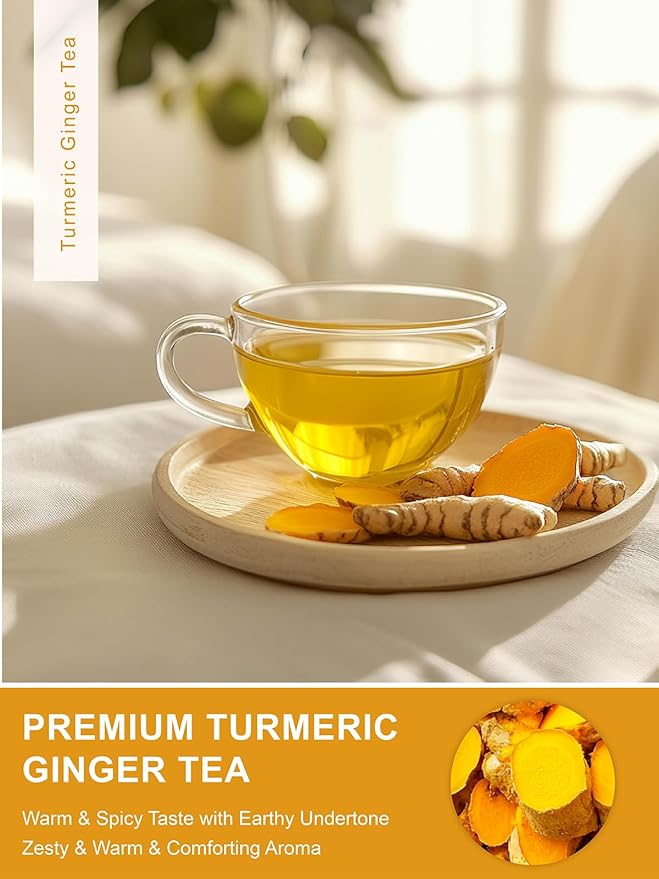TeeLux Turmeric Ginger Tea Bags, Pure Natural Turmeric Ginger Herbal Tea, Spicy & Smooth Flavor, Caffeine Free, 100 Count