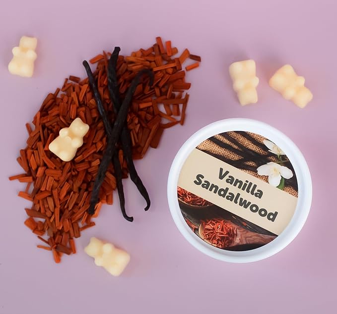 Happy Wax Vanilla Sandalwood Scented Bear Wax Melts - Natural, Non-Toxic Infused Essential Oils. Scented Soy Wax Melts For Warmers (4 oz Tin).