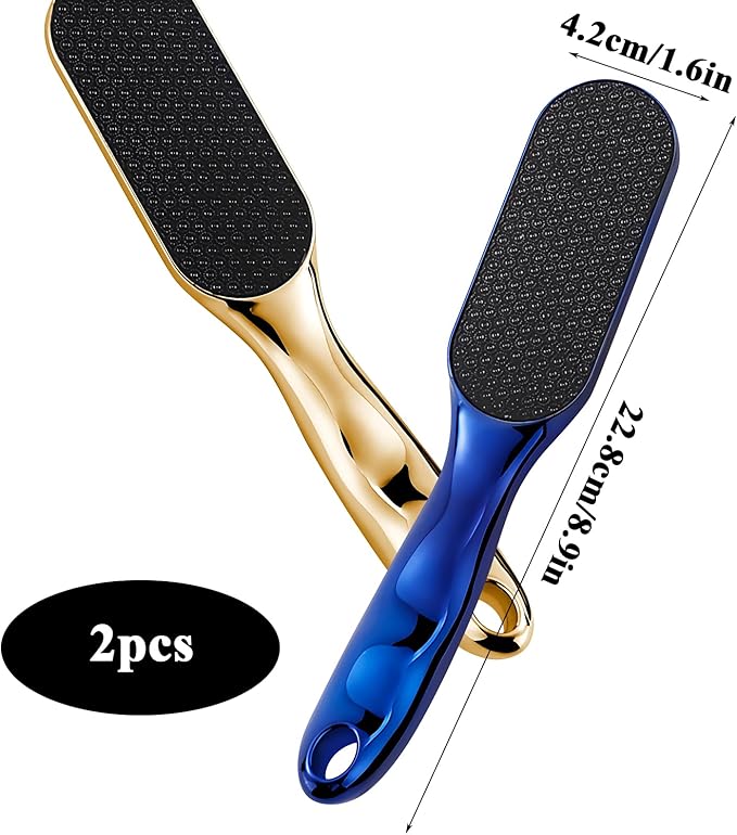 2Pcs Veinsgrain Foot File, Nano-Glass Foot File Hard Skin Remover, Summer Foot Beauty, Remove Dead Skin Foot Scrubber, Pedicure Tool for Smooth Feet, Practical Foot Care Tools (Blue&Gold)