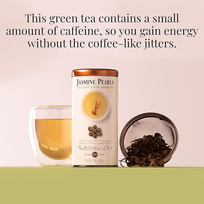 The Republic of Tea Jasmine Pearls Full-Leaf Loose Green Tea | 3.0 Ounce Refill Bag | Steeps 50 Cups