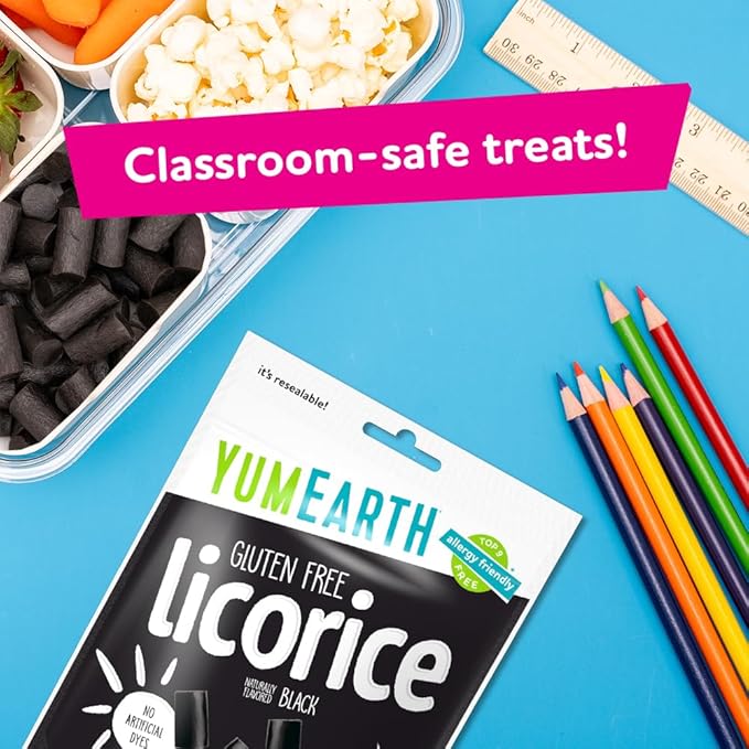 YumEarth Organic Gluten Free Black Licorice Snack Packs - Allergy Friendly, Gluten Free, Non-GMO, Vegan, No Artificial Flavors or Dyes - 5 Ounce (Pack of 6)