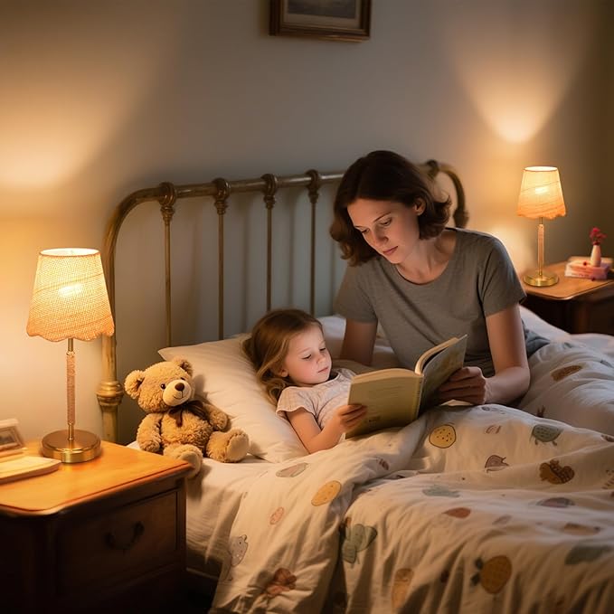 Boho Table Lamp for Bedroom, Touch Control Bedside Table Lamp with Brass Gold Base, Rattan Small Table Lamp for Small Space, Boho Lamp Rattan Lamp, Rustic Desk Lamp for Kitchen Counter, Nightstand