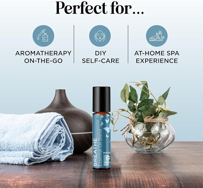 Breathe Essential Oil Roll On - Aromatherapy Essential Oil Roller with Invigorating Essential Oils - Refreshing Essential Oil Blend with Eucalyptus Peppermint Spearmint & Tea Tree Oils (1 Pack)