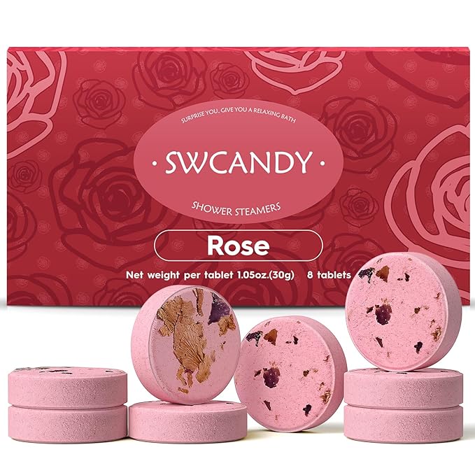 Aromatherapy Shower Steamers Birthday Day Gifts Rose - Swcandy 8 Pcs Bath Bombs Birthday Gifts for Women, Shower Bombs with Essential Oils, Relaxation Home SPA for Women Who Has Everything