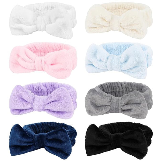 8 Pack Spa Headband for Washing Face Stocking Stuffers Skincare Headbands Bulk for Women Girls Soft Coral Fleece Hairband Cute Bow Headbands for Washing Face Makeup