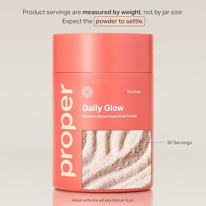 Proper, The Corals Daily Glow Beauty Blend - Nutrient Dense Superfood Powder with Collagen Peptides, Hyaluronic Acid Powder, Vitamin C, and MSM. Hair, Skin, Nail Vitamin Supplement for Women & Men