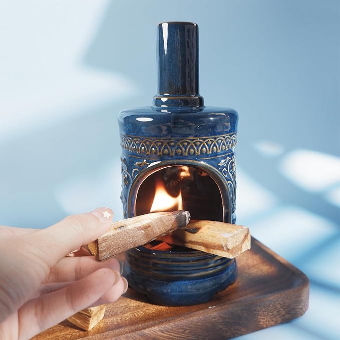 Ceramic Bird & Flower Palo Santo Burner–Stylish Chiminea for Sage、Incense Cones and Candle, Perfect for Meditation, Yoga, Altar & Home Decor – Easy to Clean, Enhance Your Zen Experience