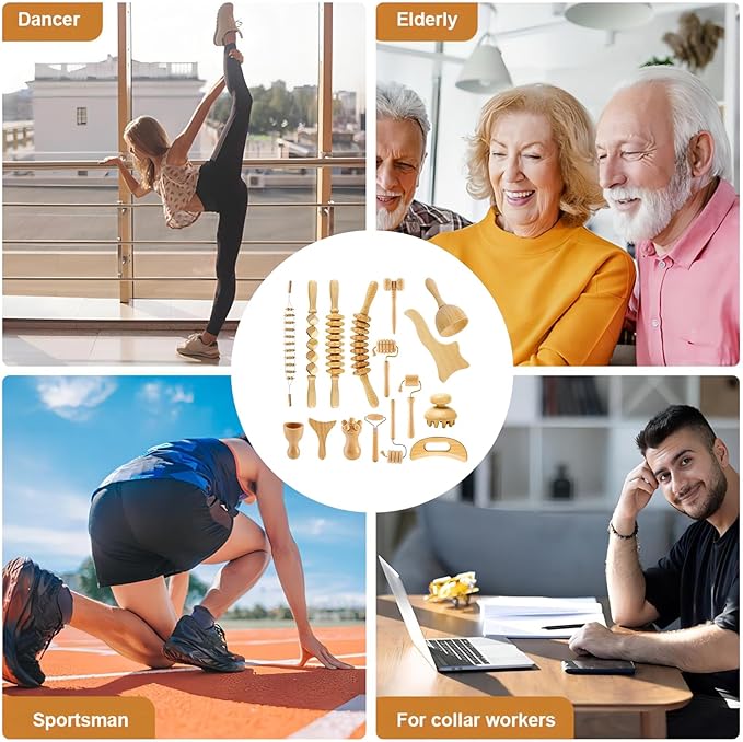 16Pcs Wood Therapy Massage Tools Set, Maderoterapia Kit for Body Sculpting, Lymphatic Drainage & Deep Tissue Massage, Wooden Fascia Roller for Face & Full-Body Muscle Pain Relief