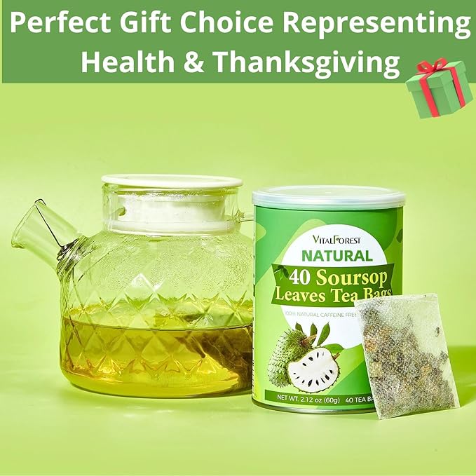 40 Soursop Leaves Tea Bags, Dried Soursop Graviola Leaves Tea, Sour Sop Leaves