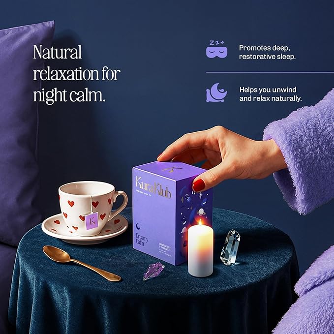 Kura Klub Nighttime Sleep & Relaxation Tea — Chamomile & Passion Fruit Herbal Blend for Stress-Free Evenings, Beauty & Digestion Support — Caffeine-Free, No Microplastics — 14 Biodegradable Teabags
