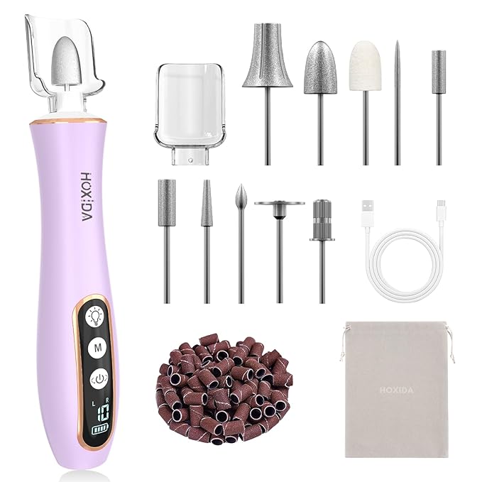 Professional Manicure Pedicure Kit with 360° LED Light&10 Speeds&Memory Mode with Case, Cordless Electric Nail Drill, Pedicure Tools for feet,Hand Foot Care Nail File for Thick Nail Toenail Cuticle