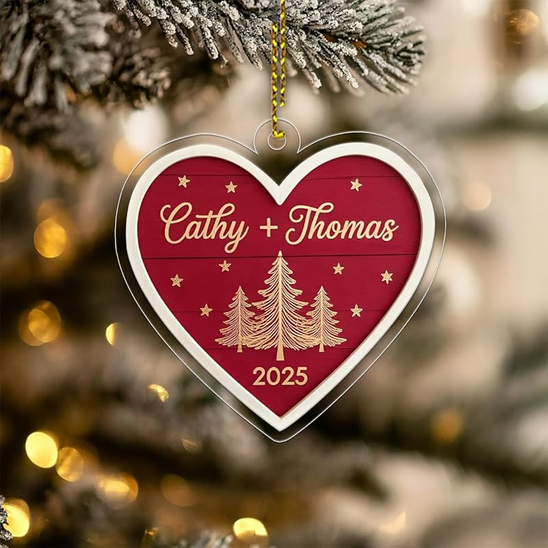 Personalized Our First Christmas Ornament, Custom Couple Ornament for Newlyweds, Engagement Gift, Wedding Anniversary Holiday Keepsake Acrylic Ornament β Personalized Christmas